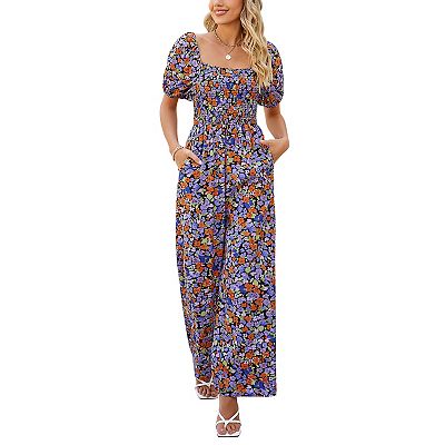 Casual Floral Backless Square Collar Jumpsuits Casual Floral Backless Square Collar Jumpsuits
