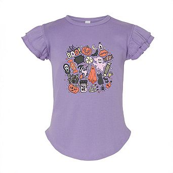 Halloween Doodle Collage Toddler Flutter Sleeve Graphic Tee