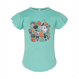 Halloween Doodle Collage Toddler Flutter Sleeve Graphic Tee