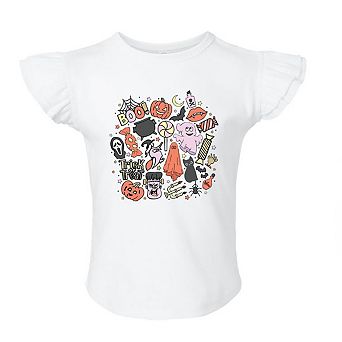 Halloween Doodle Collage Toddler Flutter Sleeve Graphic Tee
