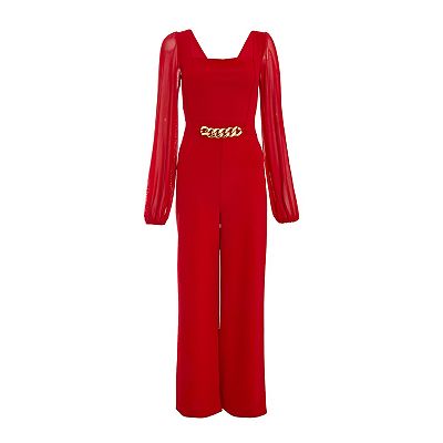 Quiz Women s Scuba Crepe Chiffon Sleeve Jumpsuit
