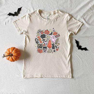 Halloween Doodle Collage Toddler Short Sleeve Graphic Tee