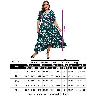 Women's Plus Size Floral Printed Dress Casual Wrap V Neck A Line Ruffle Belted Dresses