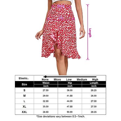 Women High Waist Printed Skirt Knee Length Ruffle Skort Tiered Flowy Midi Skirts