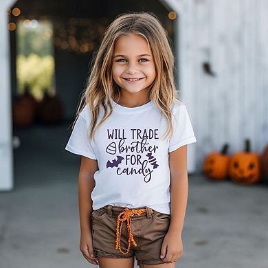 Will Trade Brother For Candy Raised Print Toddler Short Sleeve Graphic Tee