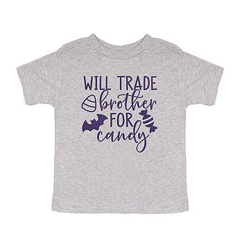 Will Trade Brother For Candy Raised Print Toddler Short Sleeve Graphic Tee