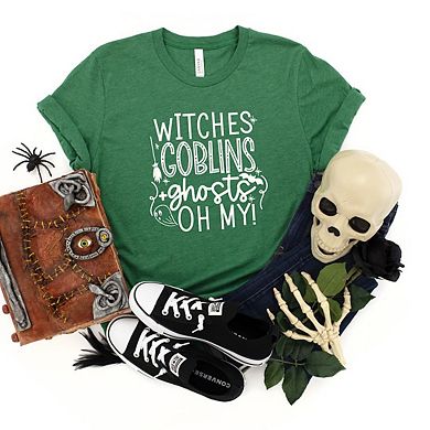 Witches Goblins Ghosts Raised Print Youth Short Sleeve Graphic Tee