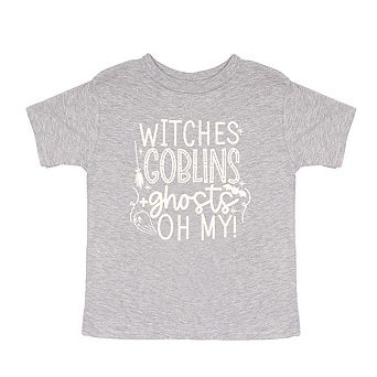 Witches Goblins Ghosts Raised Print Youth Short Sleeve Graphic Tee