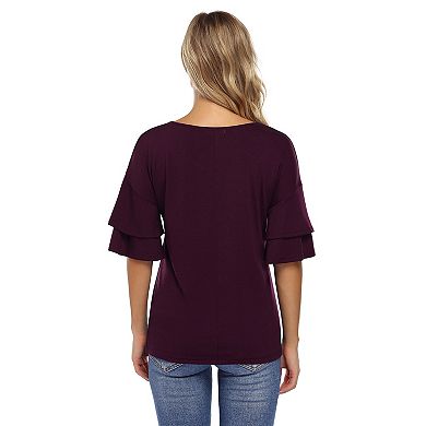 Women's Ruffle Tunic Top Casual V Neck Shirt Bell Half Sleeve Pullover Blouse Top