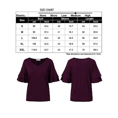 Women's Ruffle Tunic Top Casual V Neck Shirt Bell Half Sleeve Pullover Blouse Top