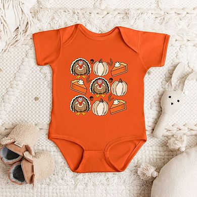 Turkey Pumpkin Pie Grid Baby Bodysuit