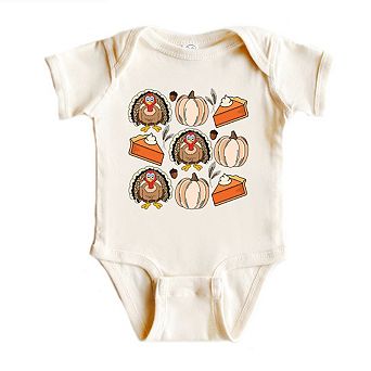 Turkey Pumpkin Pie Grid Baby Bodysuit