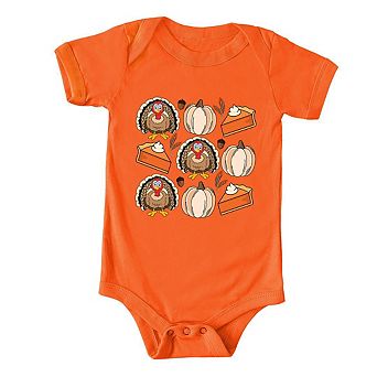 Turkey Pumpkin Pie Grid Baby Bodysuit
