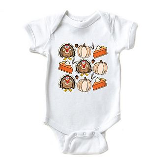 Turkey Pumpkin Pie Grid Baby Bodysuit