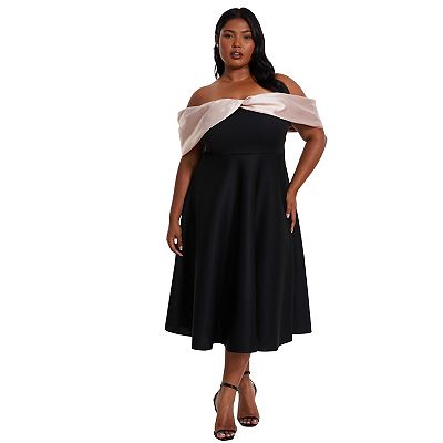 Quiz Women s Plus Size Scuba satin Bardot Midi Skater Dress