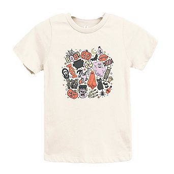 Halloween Doodle Collage Youth Short Sleeve Graphic Tee