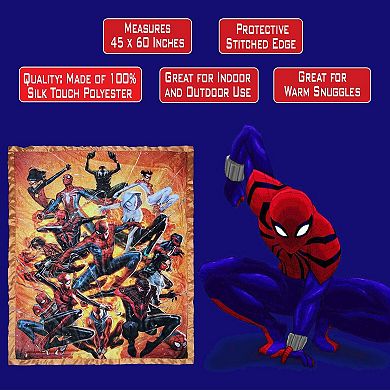 Marvel Spider-man Spider-verse Fleece Comfy Throw Blanket For Adults & Kids, Measures 60 X 45 Inch