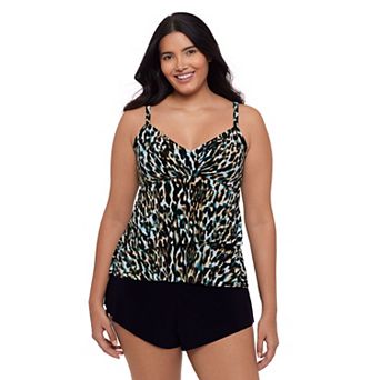 Women's Trimshaper Leopard in The Mist Leona Tankini Swim Top