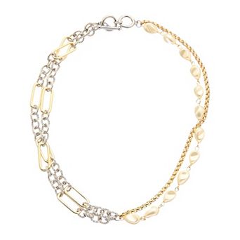 Juvell Two-Tone 18k Gold Plated Freshwater Cultured Pearl Mixed Chain Double-Strand Necklace