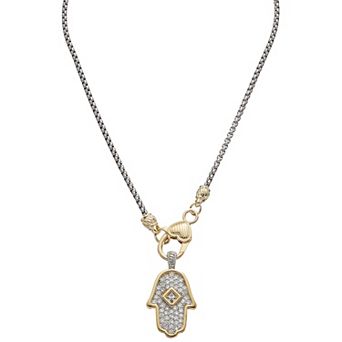 Juvell Two-Tone 18k Gold Plated Cubic Zirconia Hamsa Necklace