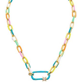 Juvell 18k Gold Plated Cubic Zirconia Multicolor Link Necklace