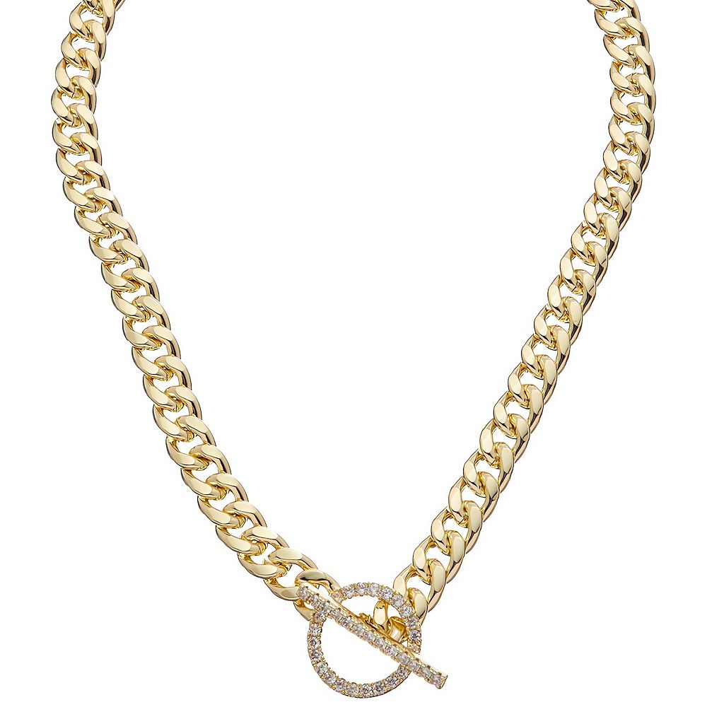 Juvell 18k Gold Plated Cubic Zirconia Thick Chain Toggle Necklace