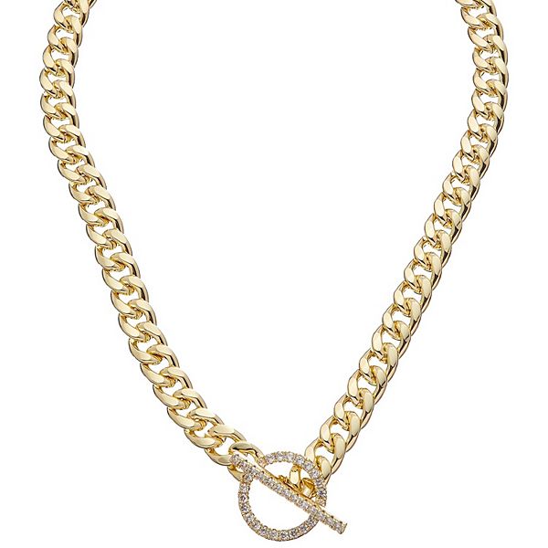 Juvell 18k Gold Plated Cubic Zirconia Thick Chain Toggle Necklace