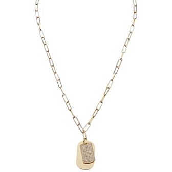 Juvell 18k Gold Plated Cubic Zirconia Double Dog Tag Pendant Necklace