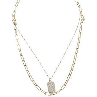 Juvell 18k Gold Plated Cubic Zirconia Dog Tag Double Strand Necklace