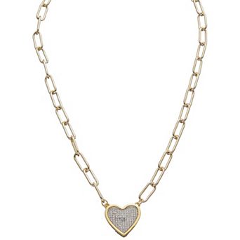 Juvell 18k Gold Plated Cubic Zirconia Paperclip Chain Heart Necklace