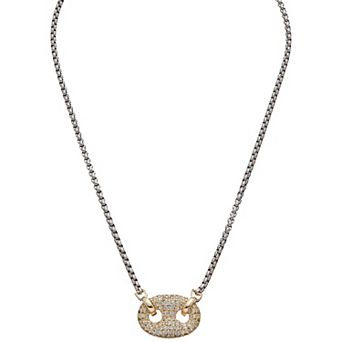 Juvell Two-Tone 18k Gold Plated Cubic Zirconia Link Pendant Necklace