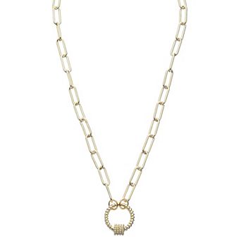 Juvell 18k Gold Plated Cubic Zirconia Paperclip Chain Open Circle Pendant Necklace