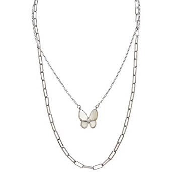 Juvell Two Tone 18k Gold Plated Freshwater Cultured Pearl Butterfly Necklace