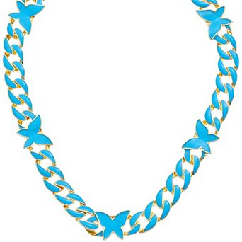 Juvell 18k Gold Plated Blue Butterfly Station Necklace
