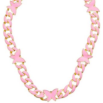 Juvell 18k Gold Plated Pink Butterfly Station Necklace