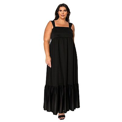 L I V D Plus Size Angelika Ruffled Hem Maxi Dress - 2X - Black