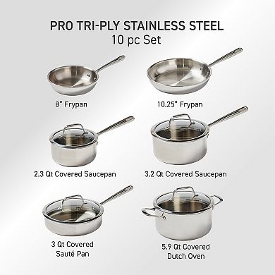 T-Fal Pro Tri-Ply Stainless Steel 10-Piece Cookware Set