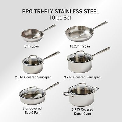 T-Fal Pro Tri-Ply Stainless Steel 10-Piece Cookware Set
