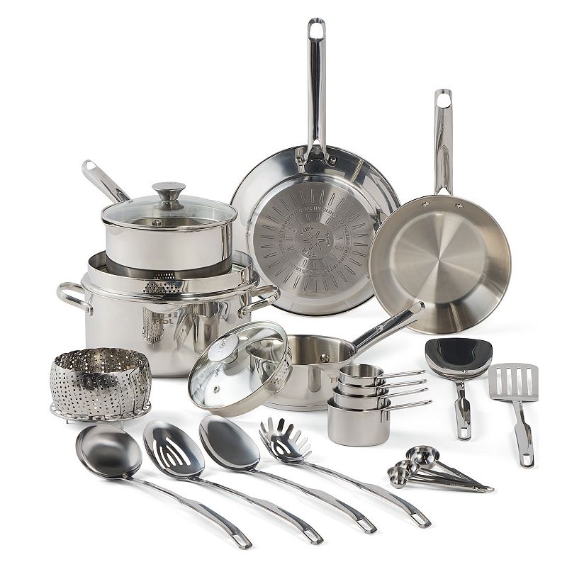 T-fal Cook & Strain Stainless Steel  20 Piece Pots and Pans Cookware Set