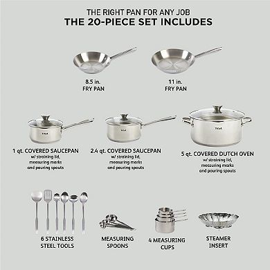 T-Fal Stainless Steel 20-Piece Cookware Set
