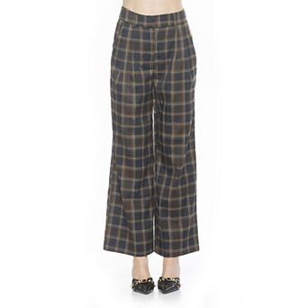 Women's ALEXIA ADMOR Elodie Plaid Front Zip Wide Leg Pants