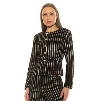 Women's ALEXIA ADMOR Arjun Stripe Scoop Neck Jacket with Waist Tie