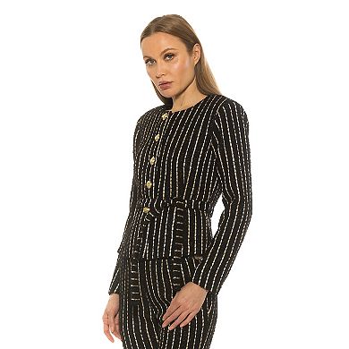 Women's ALEXIA ADMOR Arjun Stripe Scoop Neck Jacket with Waist Tie