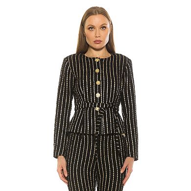 Women's ALEXIA ADMOR Arjun Stripe Scoop Neck Jacket with Waist Tie