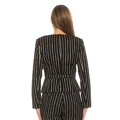 Women's ALEXIA ADMOR Arjun Stripe Scoop Neck Jacket with Waist Tie