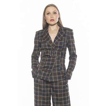 Women's ALEXIA ADMOR Janna Plaid Longline Blazer With Belted Waist