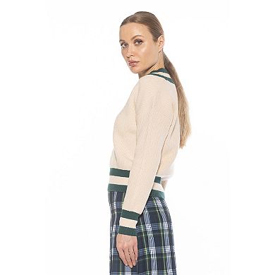 Women's ALEXIA ADMOR Leona Long Sleeve V-Neck Varsity Polo Sweater