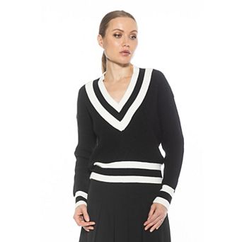 Women's ALEXIA ADMOR Leona Long Sleeve V-Neck Varsity Polo Sweater
