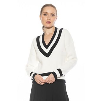 Women's ALEXIA ADMOR Leona Long Sleeve V-Neck Varsity Polo Sweater