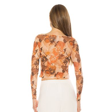 Women's ALEXIA ADMOR Opal Boatneck Sheer Mesh Long Sleeve Top